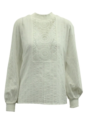 Maje lace smocked-sleeve blouse - Neutrals