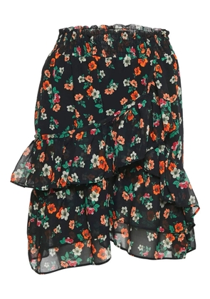 Maje floral-print ruffled skirt - Black