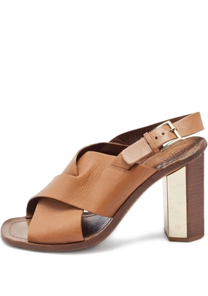 Tory Burch pre-owned 100mm cross-strap block-heel sandals - Brown