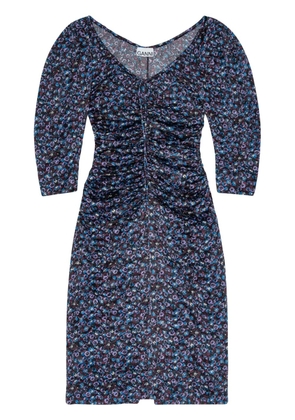 GANNI gathered satin midi dress - Black