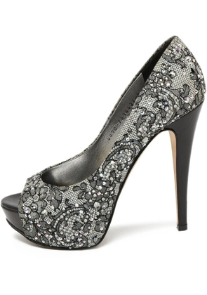 Gina 130mm rhinestone-embellished peep-toe pumps - Black