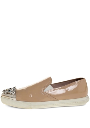 Miu Miu Pre-Owned bejeweled slip-on sneakers - Neutrals
