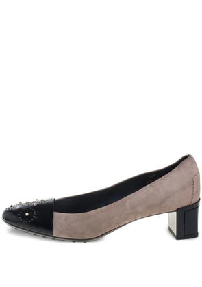 Tod's Vintage 50mm studded cap-toe block-heel pumps - Brown