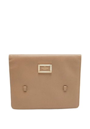 Valentino Garavani Pre-Owned leather logo-plaque clutch bag - Neutrals