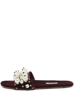 Miu Miu Pre-Owned pearl-embellished flat slides - Red