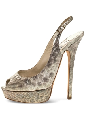 Jimmy Choo Pre-Owned 150mm leopard-print heeled sandals - Metallic
