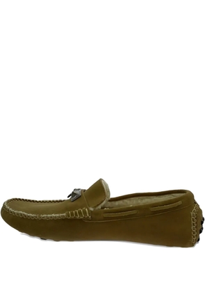 Hermès Pre-Owned Collier shearling-lined studded loafers - Brown