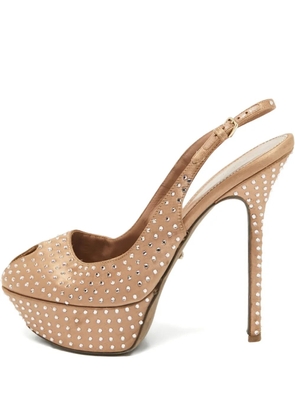 Sergio Rossi Vintage pre-owned 145mm crystal-embellished slingback pumps - Brown