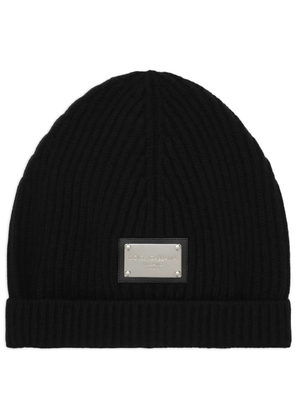 Dolce & Gabbana logo-plaque ribbed beanie - Black