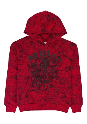 SP5DER spiderweb-print hoodie - Red