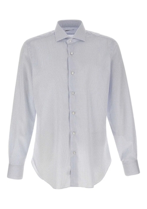 Barba micro-checked long-sleeve shirt - White