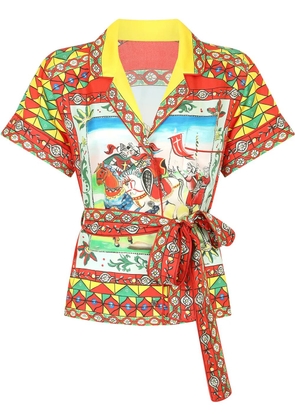 Dolce & Gabbana Carretto-print belted shirt - Blue