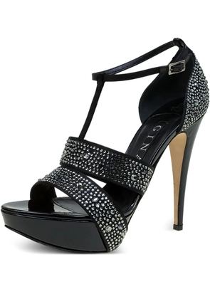 Gina pre-owned 135mm rhinestoned sandals - Black