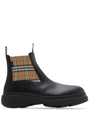 Burberry check pattern leather boots - Black