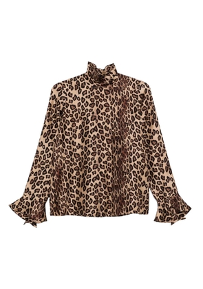 Alberto Biani leopard-print high-neck blouse - Brown