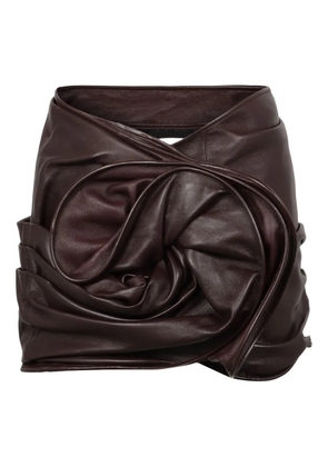 Magda Butrym rose-draped leather mini skirt - Brown