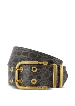 BY FAR Duo croc-embossed buckle belt - Grey