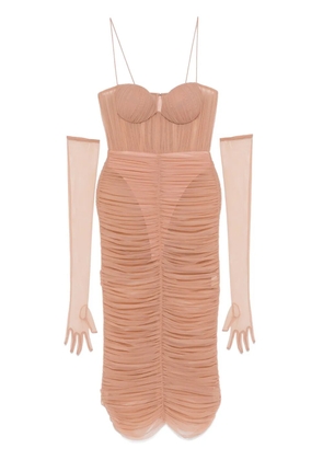 Alex Perry ruched mesh midi dress - Pink