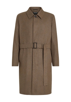 Zegna belted twill coat - Brown