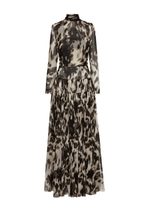 Oscar de la Renta cowhide-print pleated maxi dress - Neutrals