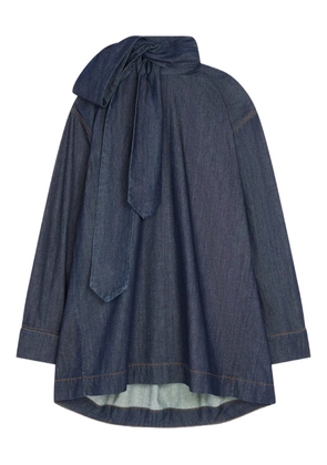 DRIES VAN NOTEN tie-neck denim blouse - Blue