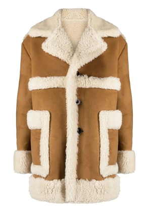 sacai faux-shearling single-breasted coat - Brown