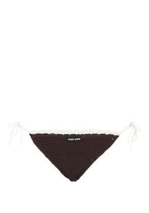 Miu Miu crochet-knit embroidered-logo bikini bottoms - Black