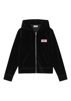 GANNI velour zip-up hoodie - Black