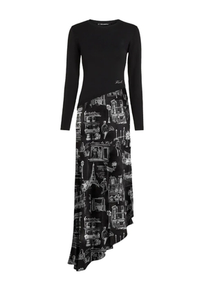 Karl Lagerfeld printed asymmetric midi dress - Black