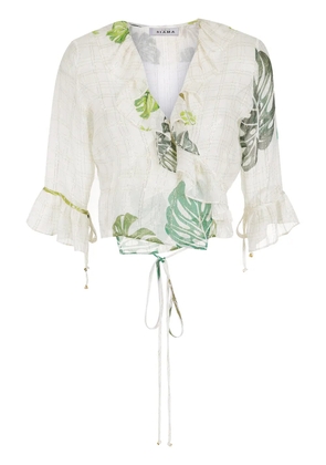 Amir Slama palm leaf print ruffle blouse - Neutrals
