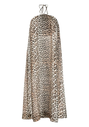 GANNI leopard-print halterneck maxi dress - Brown