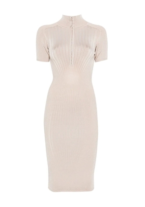 Mugler hook-and-eye ribbed-knit midi dress - Neutrals