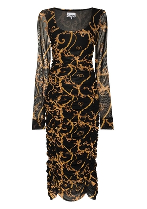 GANNI baroque-print midi dress - Black
