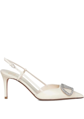 Valentino Garavani 80mm V-logo signature crystal-embellished slingback pumps - White