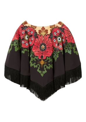 La DoubleJ floral-print fringed poncho - Brown