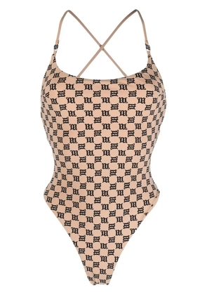 MISBHV criss-cross monogram-print swimsuit - Neutrals