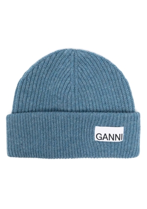 GANNI logo-patch beanie - Blue