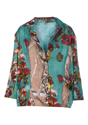 YAVI button-fastening floral-print jacket - Blue