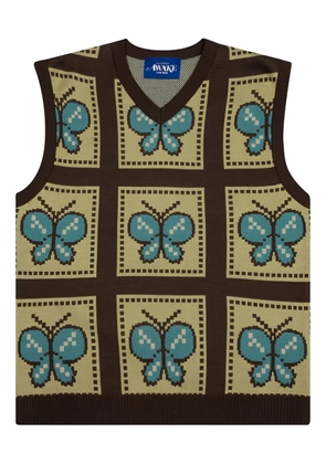 Awake NY butterfly-pattern v-neck vest - Brown