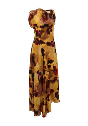 Victoria Beckham draped floral-print asymmetric dress - Yellow