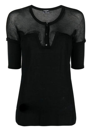 CHANEL Pre-Owned 2000s sheer-panelling short-sleeved top - Black