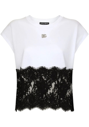 Dolce & Gabbana DG-logo lace-trim T-shirt - White