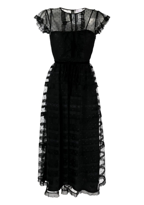 RED Valentino ruffle-detail point-d'esprit midi dress - Black