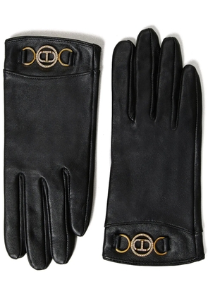TWINSET logo-plaque leather gloves - Black