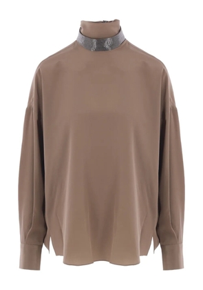 Brunello Cucinelli beaded-neck high-neck blouse - Neutrals
