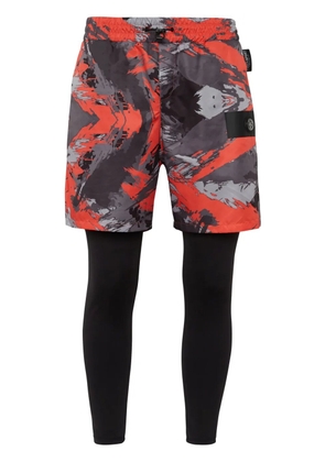 Plein Sport camouflage-print layered track pants - Black