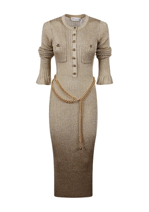 Self-Portrait ribbed-knit midi dress - Gold