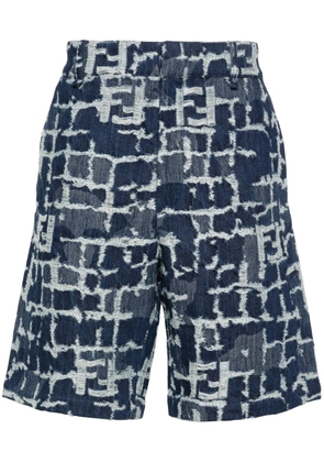 FENDI FF-distressed denim shorts - Blue