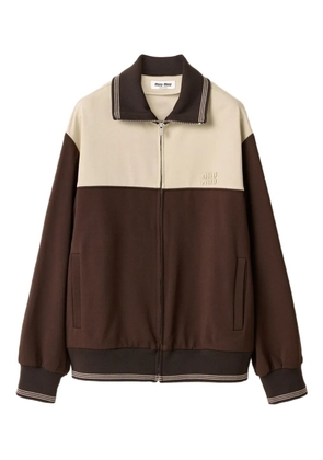 Miu Miu knitted-cuffs zip-front sweatshirt - Brown