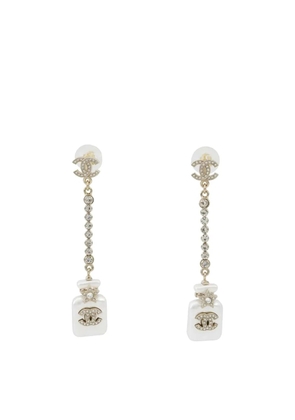 CHANEL Pre-Owned 2023 Gold Plated and Resin Pearl Crystal CC Perfume Bottle Drop Earrings costume earrings